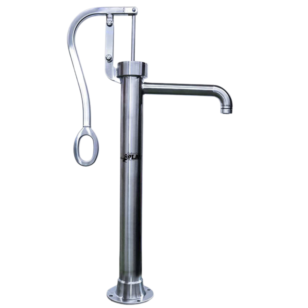 Big Guppy stainless steel water play pump by Cadron Creek Play – Made in the USA