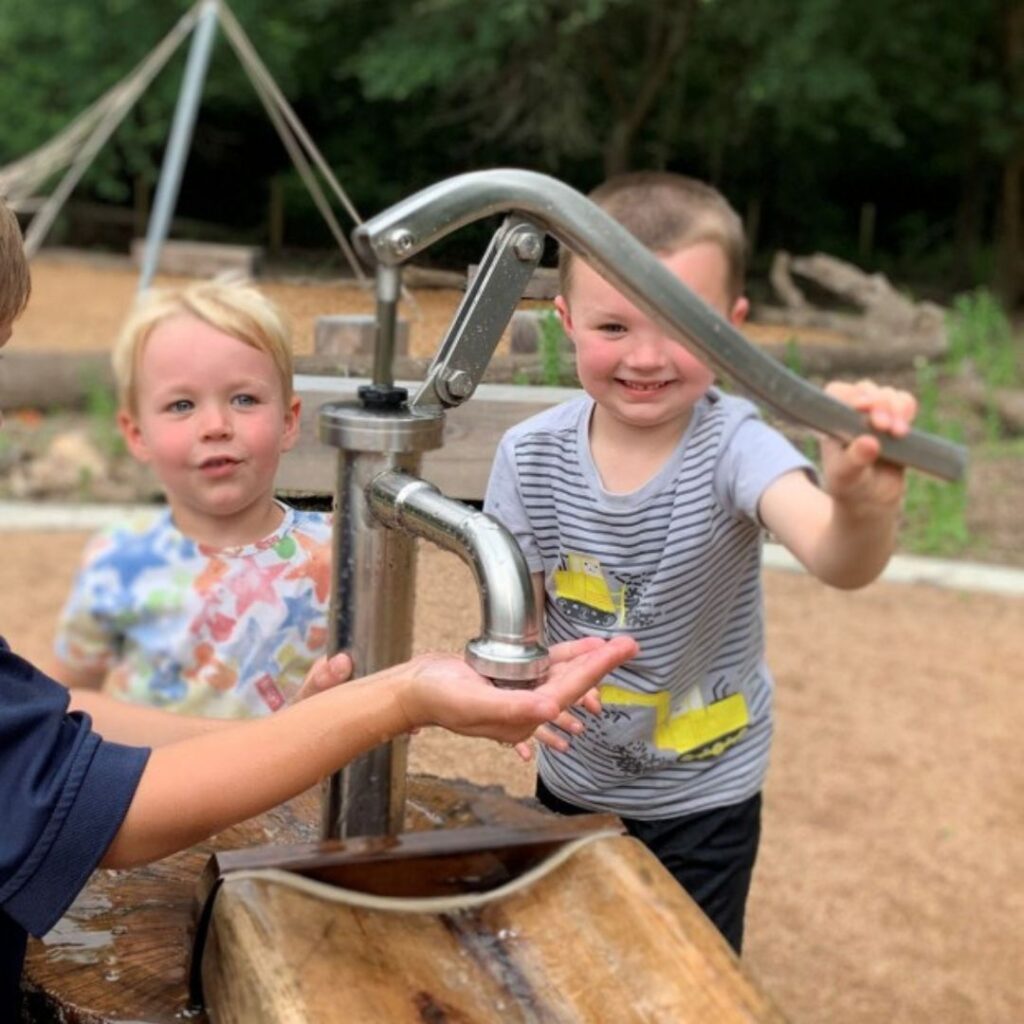 Pump-n-Play water feature installed at the Houston Arboretum outdoor learning area