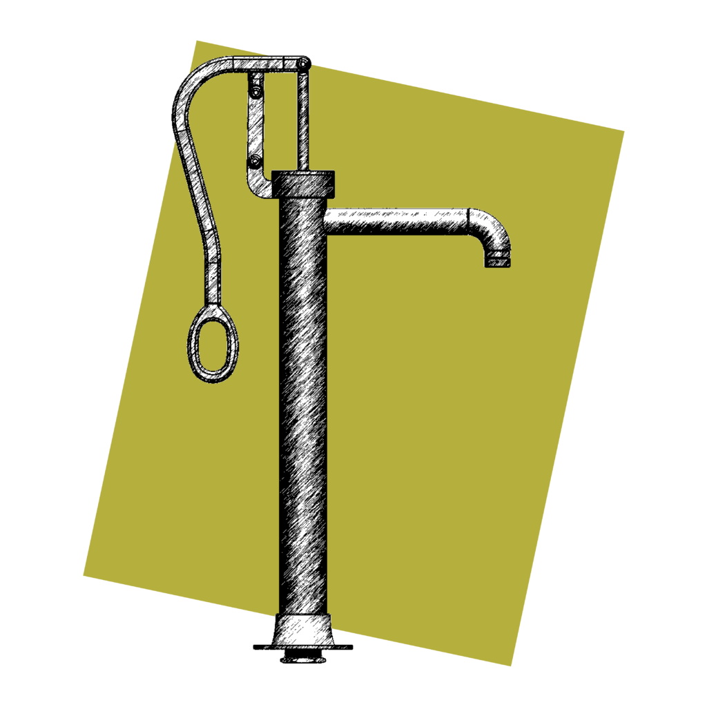 Line drawing of Big Guppy Pump for large-scale water play installations